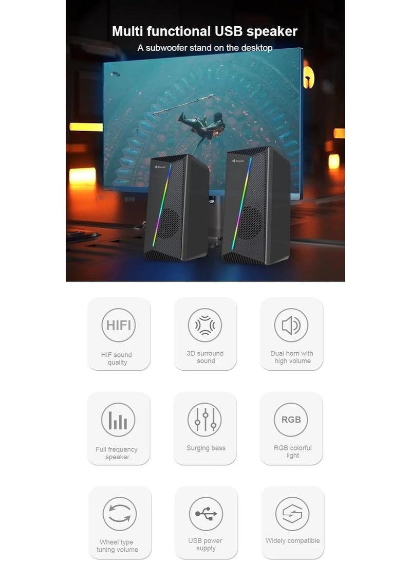 Kisonli x30 KISONLE SPEAKER  RGB Desktop Computer Speakers – 2.0 Channel Stereo – 10W Output – Black - Image 5